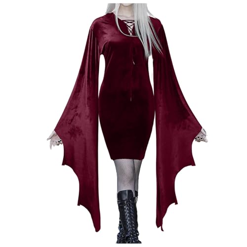 Halloween KostüM Frauen Renaissance Dress Halloween-KostüM Damen Mittelalterliches Hochzeitskleid Korsett Mittelalter Rotes Kleid Damen FüR Karneval KostüM Cosplay von C'est TT