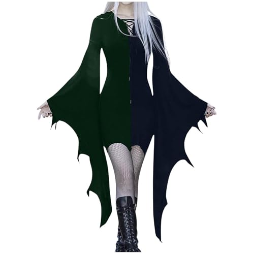 Halloween Kostüm Damen,Gothic Kleidung Damen Fledermausärmel Kleider Festlich Retro Kleid Halloween Kostüm Schwarz Steampunk Minikleid Vampir Cosplay Hexenkostüm Große Größen von C'est TT