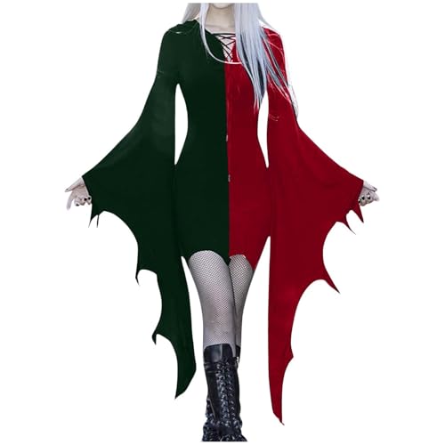 Halloween Kostüm Damen,Gothic Kleidung Damen Fledermausärmel Kleider Festlich Retro Kleid Halloween Kostüm Schwarz Steampunk Minikleid Vampir Cosplay Hexenkostüm Große Größen von C'est TT