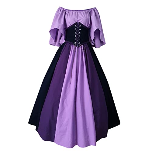 Kleid Mittelalter Damen, Viktorianisches Karneval Festlich Abendmode Dress Prinzessin Mittelalter Ballkleider Gothic Kleid Kuzarm Kostüm mit Schnürung Renaissance Abendkleid von C'est TT