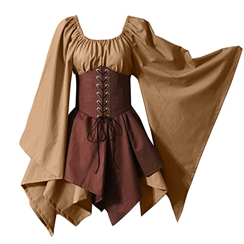 Kleid für Damen Renaissance Mittelalter Kostüm Korsett für Halloween Vintage-Kleid mit Korsett Damen Mittelalter Kleid mit Trompetenärmel Renaissance Cosplay Kostüm Karneval Party Halloween Kostüm von C'est TT