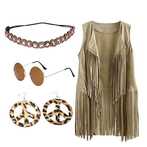 Kostüme Für Erwachsene, Faschingskostüme Damen Disco Outfit Party Outfit Hippie Kostüm Mottoparty Hippie Kleidung 70er Jahre Outfit Accessoires Faschingskostüme Fransen 80er Jahre Karneval Kostüm von C'est TT