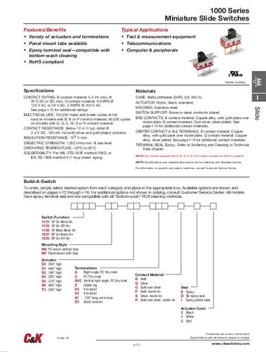 C & K Switches 1103M1S3ZQE2 Slide Switch 1000 Series Schiebeschalter 120 V/AC, 28 V/DC 6A 1 x Ein/Au von C & K Switches