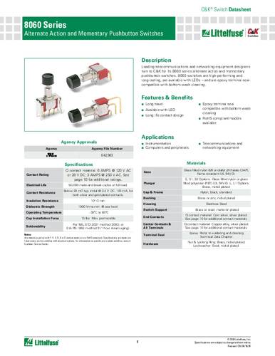 C & K Switches 8161J86ZQE223 Push button 8060 Series Druckschalter 28 V/DC 1 x Ein/Ein Rot Bulk von C & K Switches