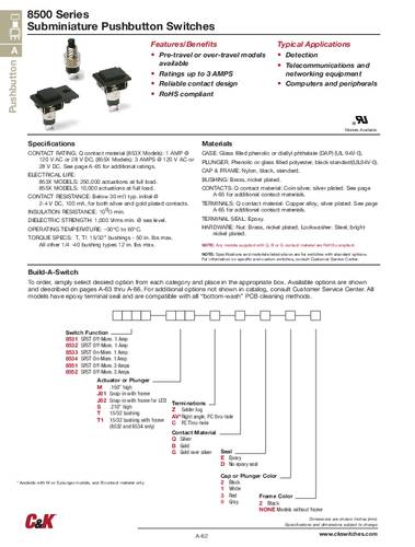 C & K Switches 8532TZBE2 Push button 8500 Series Drucktaster 20 V/DC 1 x Aus/(Ein) Bulk von C & K Switches