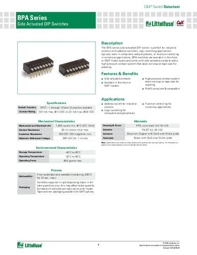 C & K Switches BPA07RB DIP Switch BPA Series DIP-Schalter Polzahl 7 Tube von C & K Switches