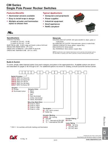 C & K Switches CM103J12S205QA Rocker Switch CM Series 120 V/AC 16A 1 x Ein/Aus/Ein Bulk von C & K Switches