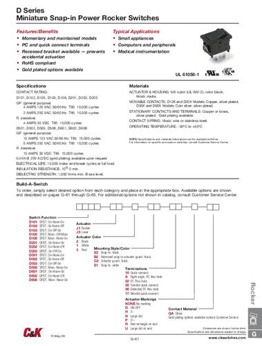 C & K Switches D502J12S215DQA Rocker Switch D Series 120 V/AC 10A 1 x Ein/Aus Bulk von C & K Switches