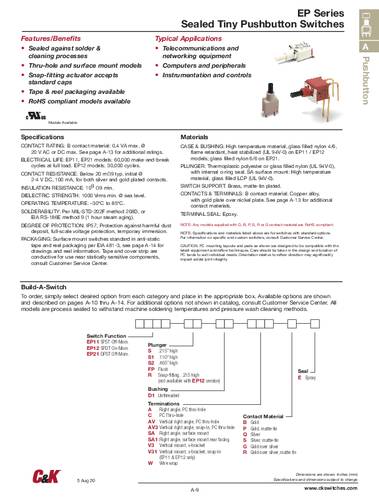 C & K Switches EP12SD1AVGE Drucktaster 120 V, 28 V/DC 1A 1 x Ein/(Ein) IP57 Tray von C & K Switches