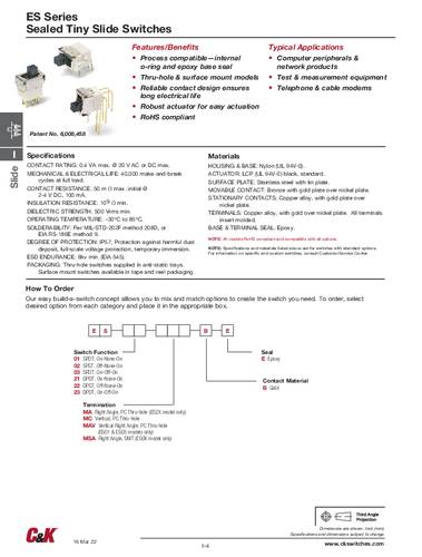 C & K Switches ES23MCBE Schiebeschalter 20V 2 x Ein/Aus/Ein IP57 1 St. Tray von C & K Switches