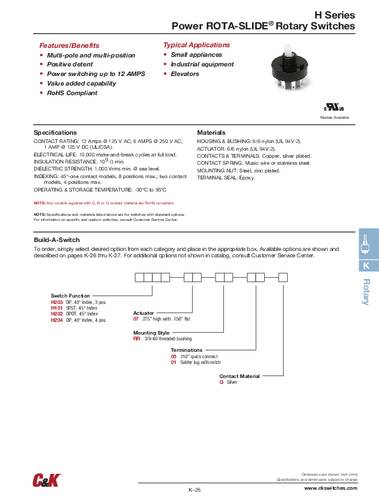 C & K Switches H101132F2WCNQ Switch lock H Series Schlüsselschalter 125 V/AC, 125 V/DC 12A 1 x Ein/ von C & K Switches