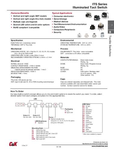 C & K Switches ITS50FV Tactile Switch ITS Series Drucktaster 1 x Aus/(Ein) Weiß Tray von C & K Switches