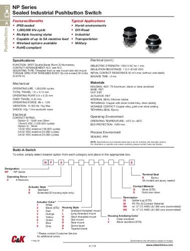 C & K Switches NP8S2L203QE Push button NP Series Drucktaster 32 V/DC 1 x Ein/(Ein) IP68 Bulk von C & K Switches