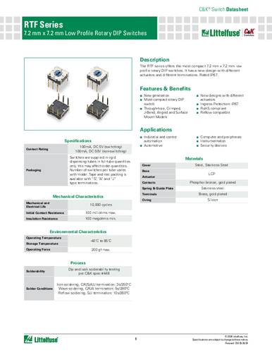 C & K Switches RTF04C1JR Rotay Switch RTF Series Codierschalter BCD, Komplement Tape on Full reel von C & K Switches