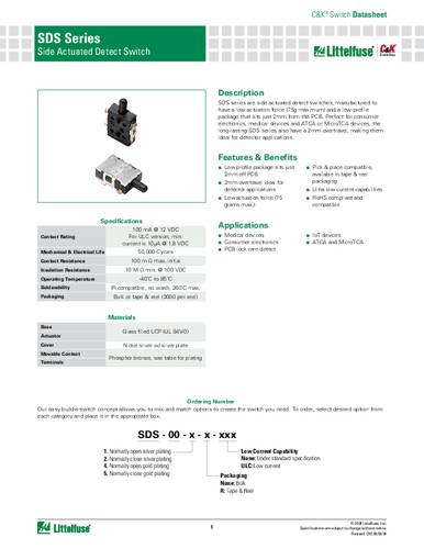 C & K Switches SDS005RULC Detect Switch SDS Series Drucktaster 1.8 V/DC 1 x Ein/(Ein) Tape on Full r von C & K Switches