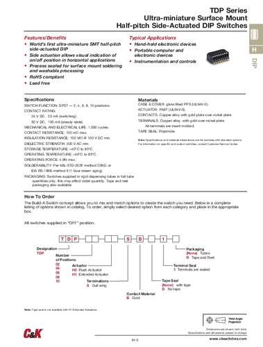 C & K Switches TDP02H0SBD1 DIP Switch TDP Series DIP-Schalter Polzahl 2 Tube von C & K Switches