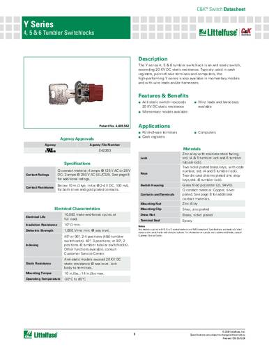 C & K Switches Y100822C2WCNQ Switch lock Y Series Schlüsselschalter 125 V/AC, 28 V/DC 4A 1 x Ein/Ei von C & K Switches