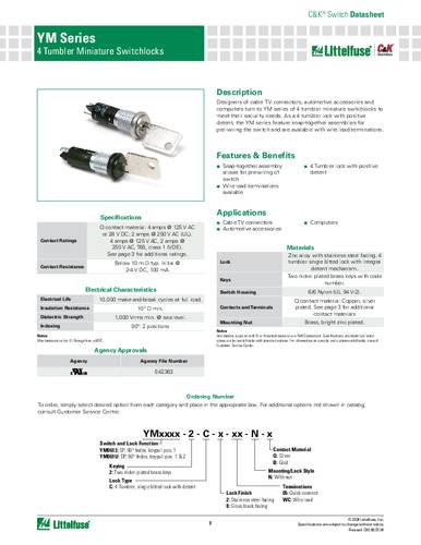 C & K Switches YM06132C2WCNB Switch lock YM Series Schlüsselschalter 20 V/AC, 20 V/DC 1 x Aus/Ein von C & K Switches