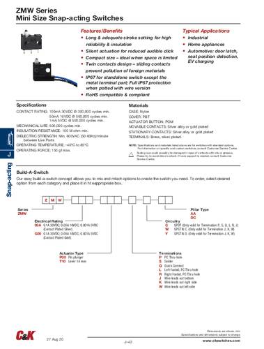 C & K Switches ZMW00AP00PCDC Snap Switch ZMW Series Drucktaster 16 V/DC 1 x Ein/(Ein)/Ein Bulk von C & K Switches