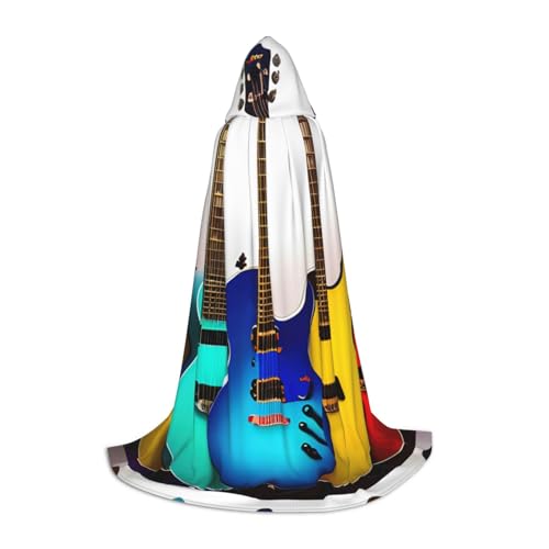 CADREWY Kapuzenumhang mit buntem Gitarren-Druck, Unisex, Gothic-Kostüm, Karneval, Mottopartys, Vampir, festliche Dekoration CADREWY Kapuzenumhang mit buntem Gitarren-Druck, Unisex, Gothic-Kostüm, Karneval, Mottopartys, Vampir, festliche Dekoration von CADREWY