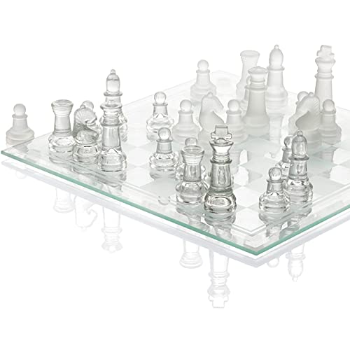 10" Schachspielset aus feinem Glas, Schachfiguren aus massivem Glas mit gepolstertem Boden, Schachbrett aus Kristallglas für Jugendliche und Erwachsene, Schachs von CAFIEDR