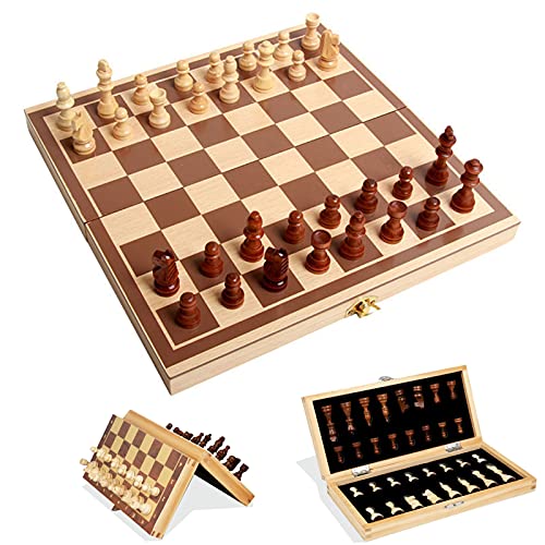 11,4" Schachspiel aus Holz mit magnetisch gefertigten Schachfiguren, Schachbrettspiel als Geschenkidee, Schachbrettspielset für unterwegs, Schachset für Anfänge von CAFIEDR