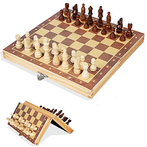 11" x 11" magnetisches hölzernes Klappschachspiel, handgefertigtes Spielbrett-Interieur zur Aufbewahrung, Schachbrettspielset für Erwachsene und Kinder, Schachb von CAFIEDR