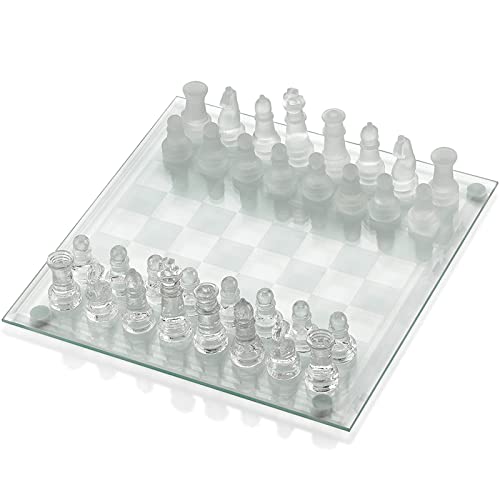 K9 Kristallschachspiel, 16 Schachfiguren aus Milchglas und 16 transparente Schachfiguren und Kristallschachbrett, Kristallschachbrettspielset für Kinder, Erwach,Large von CAFIEDR