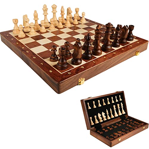 Klassisches Schachspiel aus Holz – zusammenklappbares Schachbrett aus Holz und Schachfiguren aus Holz – Schachbrettspiel-Set – 18 x 18 Zoll von CAFIEDR