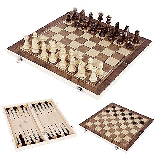 Schach-, Dame- und Backgammon-Sets, Holzschachspiel mit Innenaufbewahrung, Reiseschachbrettspiel, Faltbarer Schachtisch, für Erwachsene und Kinder,11.4 von CAFIEDR