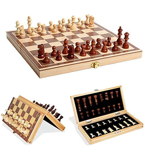 Schachspiel, 11,4 x 11,4 Zoll großes, zusammenklappbares Schachbrettset aus Holz, Standard-Reise-Schachbrettspielset für Internationale Reisen mit magnetischen von CAFIEDR