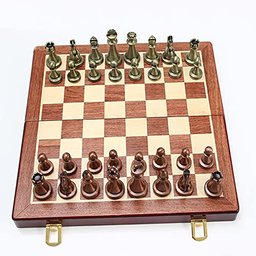 Schachspiel, großes Deluxe-Schachspiel aus Metall, Schachbrettspielset, zusammenklappbares Schachbrett aus Holz, Lernspielzeug von CAFIEDR