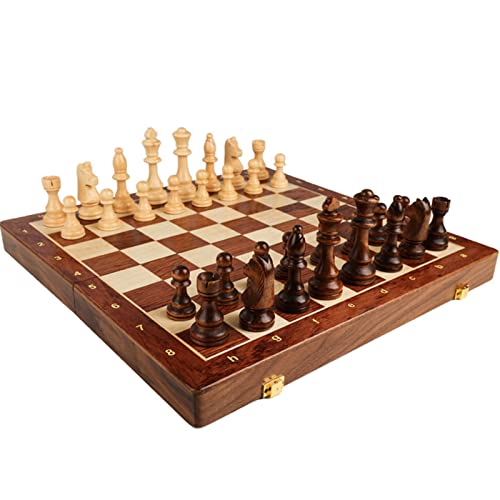 Schachspiel 15 Zoll x 15 Zoll - Schachspiel aus Walnussholz mit eingelegtem Schachbrett, Schachfiguren und Aufbewahrungsbox - Schachspiel aus Holz von CAFIEDR