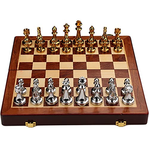 Schachspiel aus Holz, zusammenklappbares Schachbrett-Set, Schachspiel aus Metall mit Aufbewahrung für Spielfiguren – zusammenklappbares, tragbares Brettspiel-Se von CAFIEDR