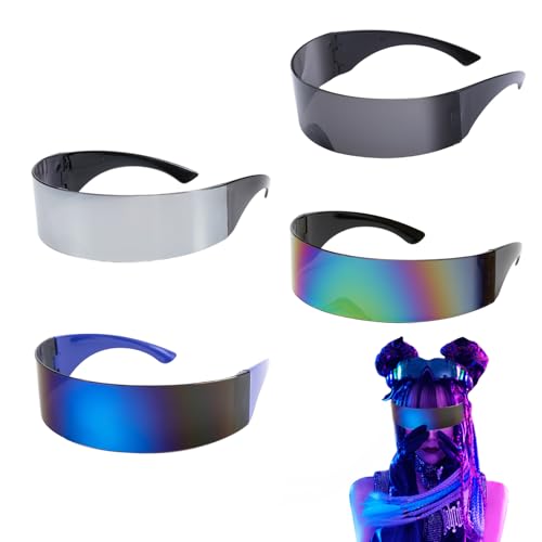 CAIJ 4 Stück Schnelle Brille Rave, Alien Brille Set mit Farbiger Rave Brille Lustige Schnelle Brille Herren Damen Futuristische Sonnenbrille Space Brille Cool Zyklopen Brille fur Faschingsfeier von CAIJ