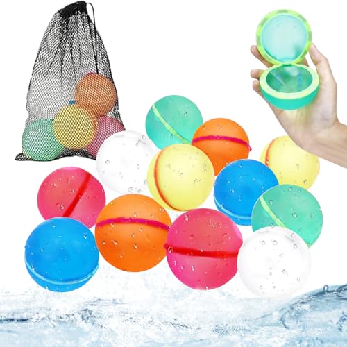 CAIJ 12 Stück Wiederbefüllbare Wasserbomben, Silikon Wasserbomben Selbstschließend Wiederverwendbare Wasserballons Bomben Wasserbomben für Kinder Erwachsene Strandspielzeug Wasserspielzeug für Sommer von CAIJ