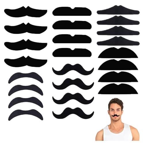 24 Stück Schnurrbart zum Ankleben,Fake Bart Künstlicher Selbstklebender Falscher Bärte,Party Gefälschte Schnurrbärte,Moustache Realistischer Pirat Self Adhesive Black Mustache für Halloween Beards (C) von CAIKAILIOR