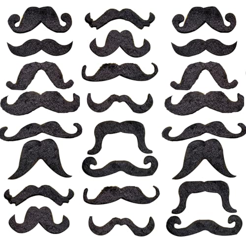 24 Stück Schnurrbart zum Ankleben,Fake Bart Künstlicher Selbstklebender Falscher Bärte,Party Gefälschte Schnurrbärte,Moustache Realistischer Pirat Self Adhesive Black Mustache für Halloween Beards (B) von CAIKAILIOR