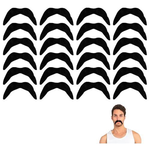 24 Stück Schnurrbart zum Ankleben,Fake Bart Künstlicher Selbstklebender Falscher Bärte,Party Gefälschte Schnurrbärte,Moustache Realistischer Pirat Self Adhesive Black Mustache für Halloween Beards (A) von CAIKAILIOR