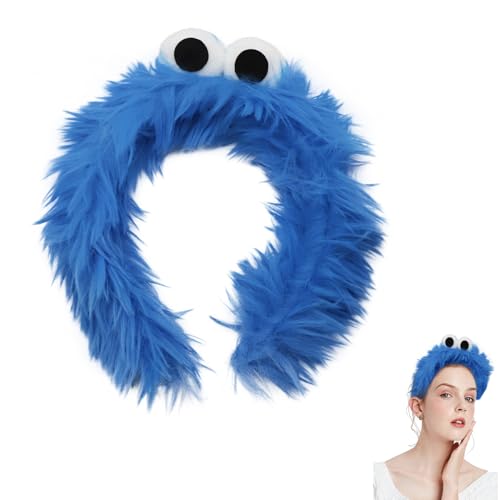 Haarreif Cookie Monster Blau Plüsch Große Augen,Passend Zu Deinem Party Kostüm Halloween Krümelmonster,Headband mit Kulleraugen für Damen Kinder Kostüm/Karneval Fasching/Halloween Motto Cosplay von CAIKAILIOR