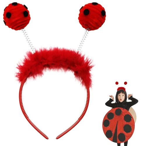 Marienkäfer Haarreif,Damen Fasching Kostüm Karneval Rot Ladybug Kinder Accessoires Erwachsene Halloween Fasnacht Party Schwarzen Punkten Marien-Käfer Fühler Haarband,für Insekt Kit Kopfschmuck von CAIKAILIOR