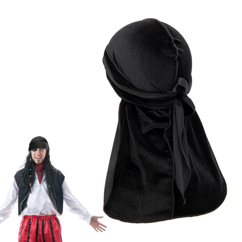 Piraten Kopftuch Damen,100 CM Piratentuch Herren,Pirat Accessoires Kostüm Piratenkostüm Zubehör Piratin Bandana,Karneval Kopfbedeckung Pirate Kopftücher,für Fasching Abschlussball Partei (Schwarz) von CAIKAILIOR