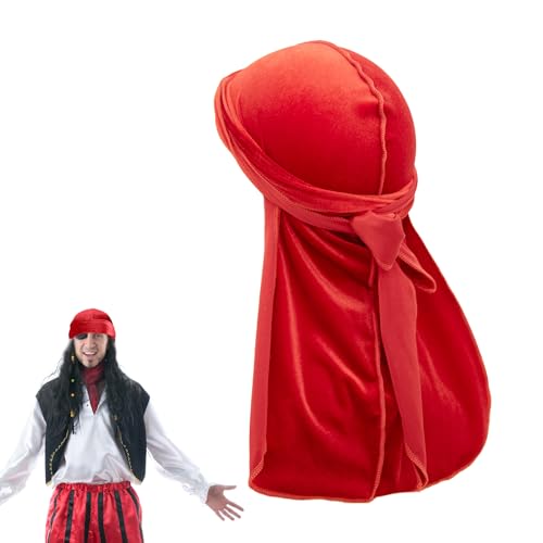 Piraten Kopftuch Damen,100 CM Rotes Tuch Pirat,Accessoires Kostüm,Piratenkostüm Zubehör Bandana Rot Piratin Herren Karneval Kopfbedeckung Pirate Velours Kopftücher,für Fasching Abschlussball Partei von CAIKAILIOR