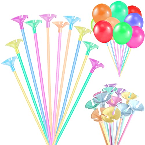 Luftballon Stäbe, 100 Stück Ballonstäbe Stäbe Halter für Luftballons Wiederverwendbar Ballonstäbe, Ballonstangen Luftballonstäbe mit Halterung Dekoration Geburtstag Hochzeits von CAINCAY