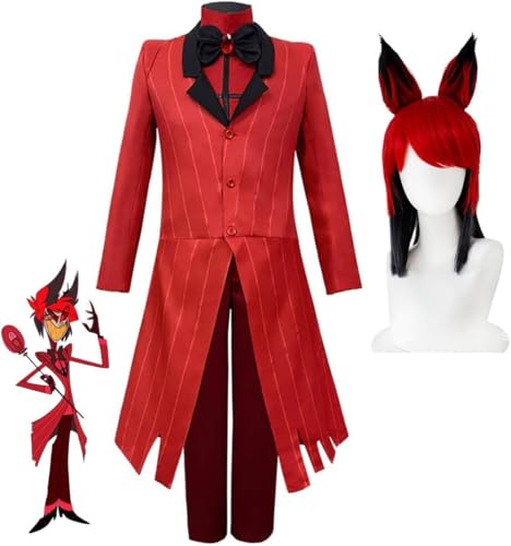 CAIYLAI Hazbin Hotel Alastor Cosplay Outfit Anime Kostüm Erwachsene Rollenspiel Anime Karneval Halloween Party Karneval Uniform (Alastor Kostüm + Perücke, L) von CAIYLAI