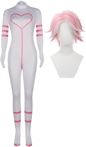 CAIYLAI Hazbin Hotel Cosplay Charlie Morningstar Cosplay Outfit Perücke, Anime Kostüm Anzug Erwachsene Rollenspiel Anime Karneval Halloween Party Karneval Uniform (Engel Staub Overall + Perücke, M) von CAIYLAI