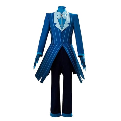 CAIYLAI Hazbin Hotel Cosplay Kostüm Engel Dust/Alastor/Blitzo Anzug Uniform Jacke Top Hosen Outfits Verkleidung Anime Rolle Komplettes Set für Halloween, Karneval, Anime-Ausstellung (Alastor Blue, S) von CAIYLAI