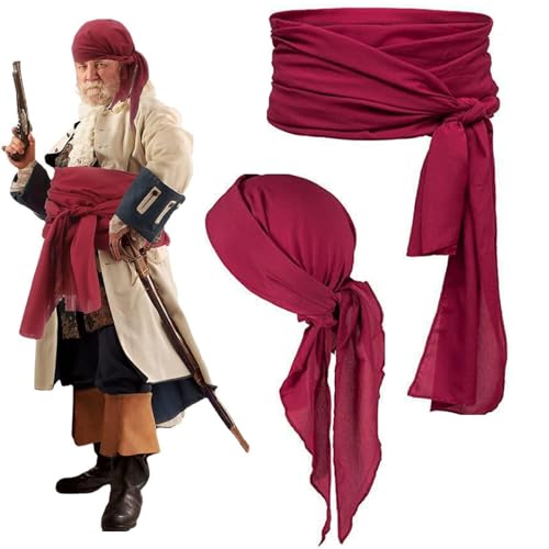 2 teiliges/Set Piraten Bandana und Hüftgurtset Canvas Halloween Piratenkostüm für Frauen und Männer mittelalterliche Renaissance Wikinger Piratenzubehör für Erwachsene Halloween Karneval Piraten von CAKEEYUM