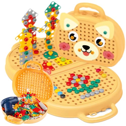 212pcs Kleinkindbohrer und Schraubenspielzeug Hundekasten Montessori Spielzeug mit Bohrer tragbarer 2D/3D-Kleinkind-Bohrer für Kreativitätsfunken und praktisches Lernkindbohrer und Schraubenspielzeug von CAKEEYUM