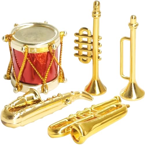 5pcs Miniaturinstrumente süße lebensechte winzige Miniatur -Musikinstrumente Saxophon Trompete Drum Set Miniaturpuppenhauszubehör für Dollhouse Mini Music Room Game von CAKEEYUM